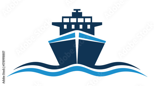 Stylized cargo ship on waves icon