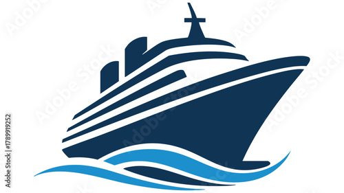 Cruise ship icon with blue waves