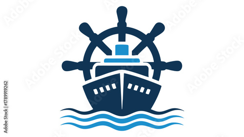 Ship wheel and boat logo design