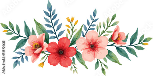 Elegant floral bouquet watercolor vector featuring soft pastel flowers and delicate leaves.