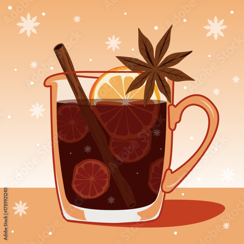Winter mood and mulled wine, illustration