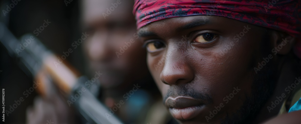 Obraz premium The tense confrontation between two hostile armed groups fueled by deep conflict