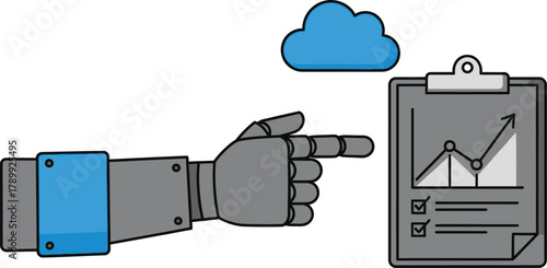 AI robot hand pointing to business data growth in the cloud services