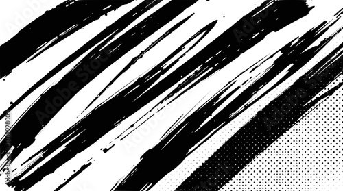Black brush strokes on a with halftone pattern