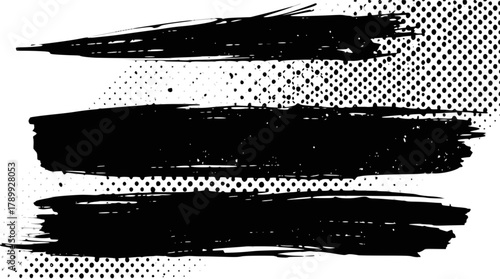 Three black brush strokes with halftone pattern