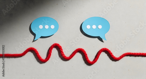 Connect with customers through captivating conversations showing two speech bubbles linked by a vibrant red thread for marketing & advertising campaigns
