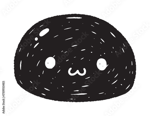 Cute hand drawn doodle character with a happy kawaii face. Whimsical cartoon emoticon in a rough texture style for stickers, avatars, or children's art projects