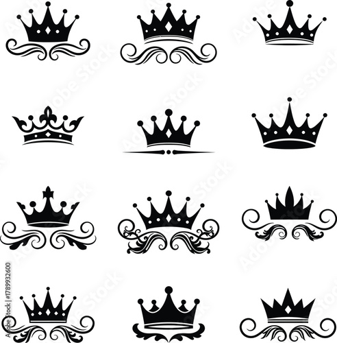Royal crown icons collection, regal vector art