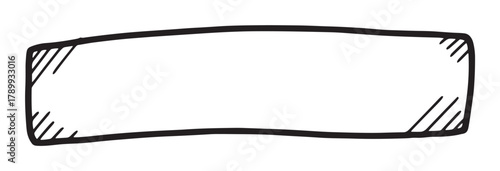 Hand drawn rectangular frame with a sketchy outline. Monochrome cartoon banner with hatching details for a message or quote. Isolated graphic design element for web or print