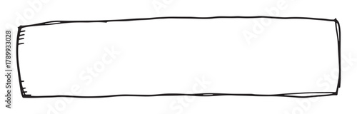 Hand drawn rectangle frame with a rough sketchy border. Minimalist black and white doodle element for graphic design. Simple grunge text box or label isolated on a white background