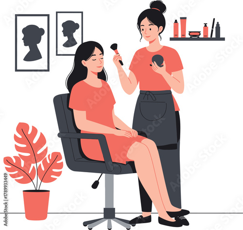Makeup artist applying cosmetics to a client