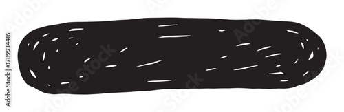 Hand drawn black rectangular shape with a distressed texture for graphic design. Grunge style ink doodle element or banner for text placement and creative abstract projects