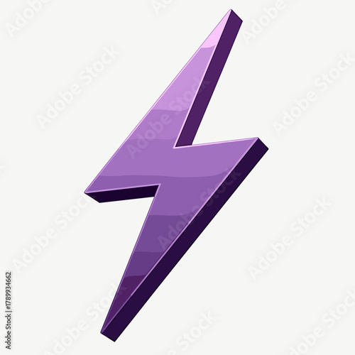 Purple lightning bolt illustration on white background, representing quickness and energy. Decorative lightning bolt for electric theme.