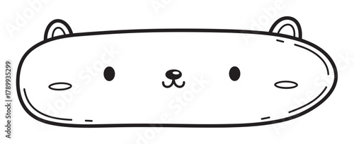 Adorable kawaii animal face with a minimalist design. Hand drawn black and white line art character for kids products, stickers or branding. Funny cartoon mascot emoticon