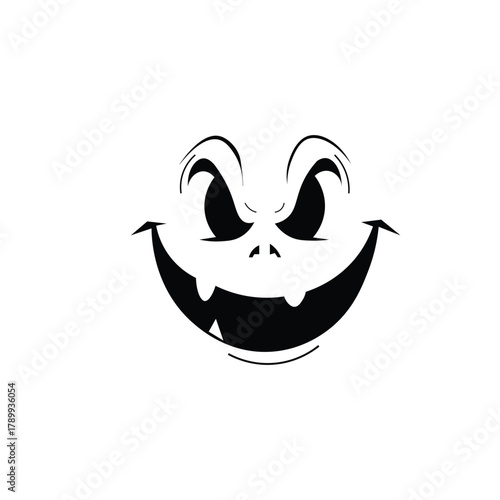 Spooky halloween jack o lantern face illustration with grinning mouth and evil eyes