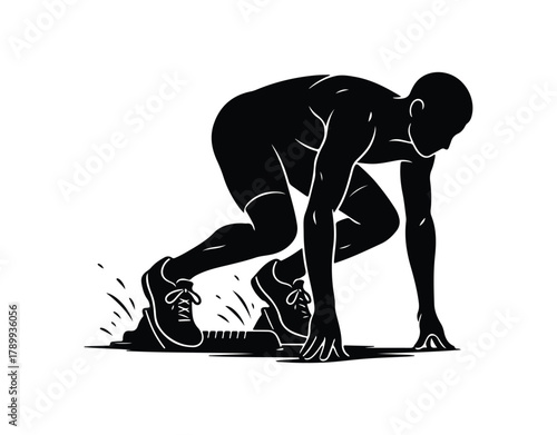 Athletic running shoes in a starting position, depicted against a white background.