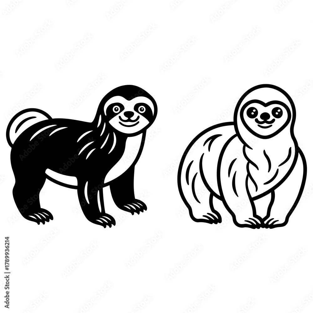 Obraz premium Sloth Animal Black Silhouette Vector
