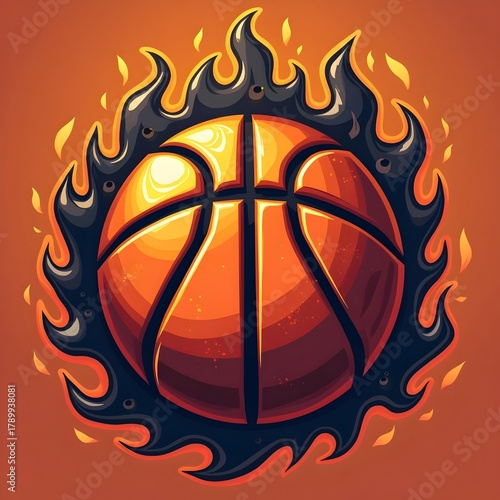 flaming basketball clipart graphic illustration. burning with intense power firey flames. ideal for sports, team or tournament promotions
