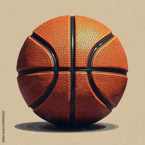 Realistic Orange Basketball with Textured Surface and Black Seams on Neutral Background for Sports Use