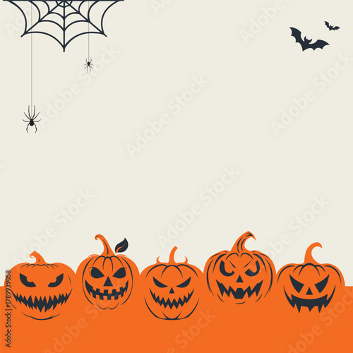 Halloween pumpkin seamless banner. Spooky squash lanterns silhouettes, scary lanterns halloween flat background illustration. Halloween holiday party endless poster