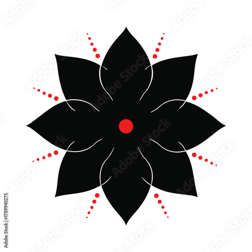 Geometric black floral design with vibrant red details vector