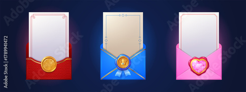 Chinese envelopes game props icons blue, red, pink