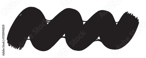 Abstract black paint smear with a rough grunge texture. Hand drawn wavy brush stroke element for creative artistic projects and modern graphic design compositions