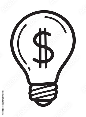 A lightbulb icon with an internal dollar sign symbolizing a profitable business idea. Conceptual design for financial innovation, investment strategy, and monetizing creativity