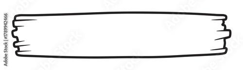 Hand drawn wooden plank sign with a rustic outline. Blank banner element for text or logo placement. Isolated graphic for western, pirate, or fantasy themed designs