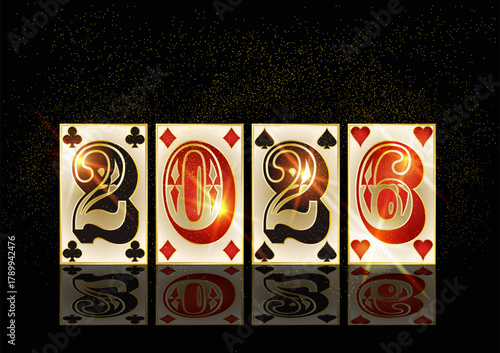 Christmas casino poker cards , new 2026 year banner, vector illustration