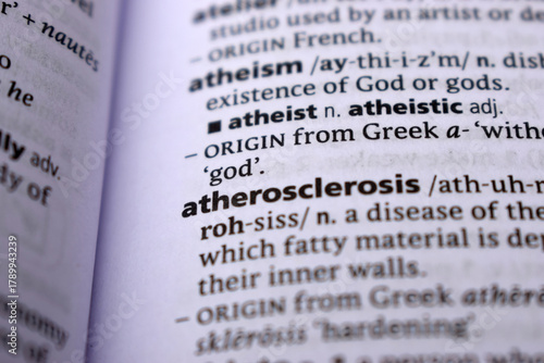 Close Up Of English Dictionary Page With Word - atherosclerosis