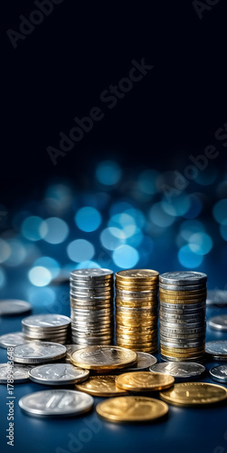 Silver and gold coins symbolizing business trading on the financial exchange. a background for design