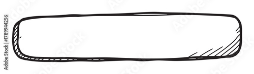 Hand drawn rectangle frame with a sketchy doodle style. Isolated graphic design element for text boxes or labels. Monochrome outline drawing for rustic or organic designs