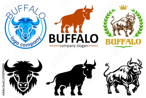buffalo logo creative and original for your business or company logotype cartoon stock color and black and white vector illustration isolated on white background