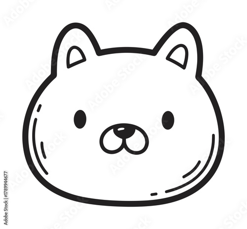 Cute kawaii animal head drawn in a simple outline sketch style. Adorable cat or bear cub character mascot perfect for children's branding, icons, and creative projects