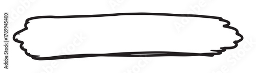 Hand drawn black rectangle frame with a rough brush stroke texture. Minimalist grunge border element for text or design. Abstract doodle shape isolated for creative projects