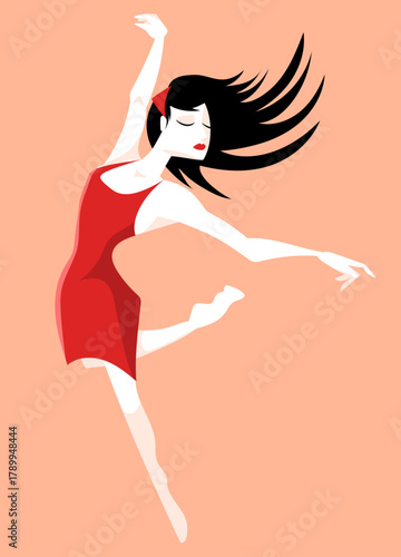 Bailarina dançando com elegância em vestido vermelho	