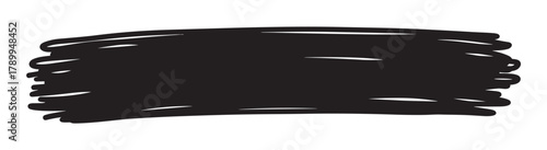 Black hand drawn marker stroke with rough edges. Abstract grunge texture element for creative graphic design projects. Modern artistic background or highlight shape