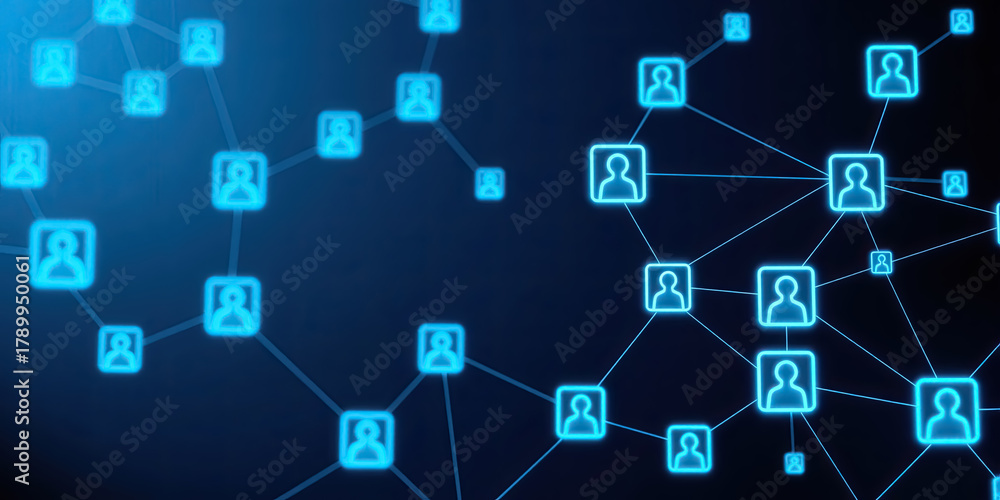 Fototapeta premium Modern glowing network connecting people icons showcasing social media connections or business communication solutions