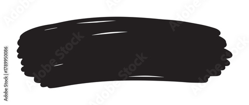 Abstract black brush stroke with a hand drawn grunge texture. Monochrome paint smear element isolated on a white background for creative design and artistic concepts
