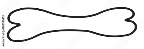 Hand drawn dog bone icon in a simple doodle style. Minimalist black and white outline element for pet shop branding, veterinary clinic design or animal food packaging