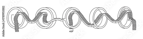 Abstract spiral staircase structure forming a continuous path. This conceptual design represents progress, growth, and continuous development for business or educational purposes