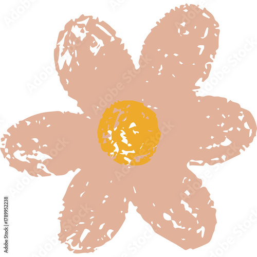 Delicate Abstract Flower Illustration with Pastel Peach Petals and Ochre Yellow Center on Transparent Background