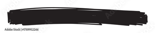 Hand drawn black marker scribble for text highlighting or underlining. Grunge style brush stroke banner element for creative design projects. Isolated ink doodle shape on white
