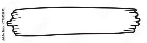 Simple hand drawn frame with rough torn edges for text. Black and white doodle sketch of a rustic banner or wooden plank. Isolated monochrome element for creative design