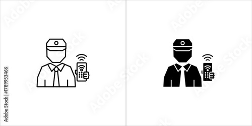 Security guard icon with remote control, concept of surveillance and access control
