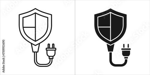 Shield with power plug icon, representing electrical safety and protection
