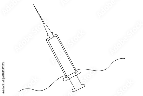 Continuous one line drawing of syringe icon minimalist outline art