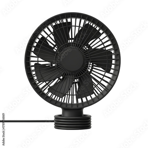Sleek black portable desk fan for personal cooling and air circulation at home.
