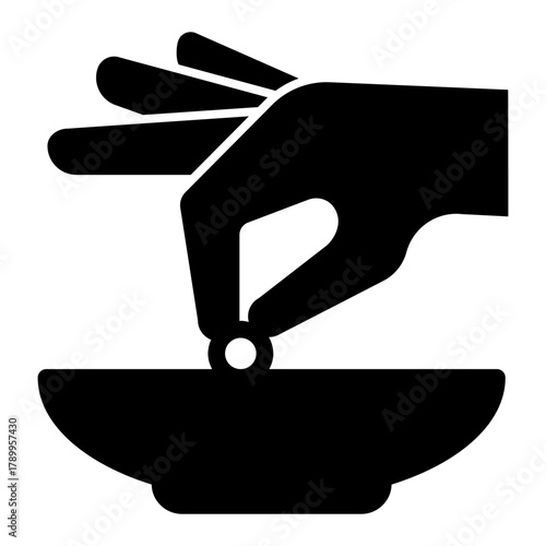 Hand with seasoning and plate solid icon, cooking concept. Vector graphics. Spices sign on white background, style icon mobile or web design.